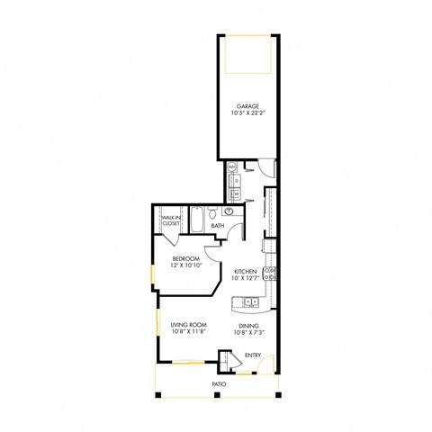 Floor plan for 1 bed, 1 bath, 762 sqft